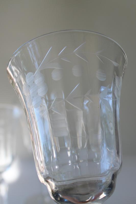 photo of vintage Rock Sharpe Libbey etched glass stemware, panel optic water / wine glasses #3