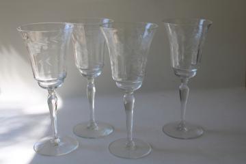 catalog photo of vintage Rock Sharpe Libbey etched glass stemware, panel optic water / wine glasses