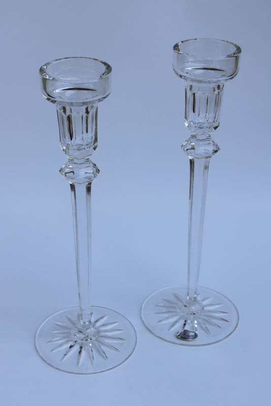 photo of vintage Rogaska crystal candle holders, Richmond candlesticks pair etched mark & label  #1