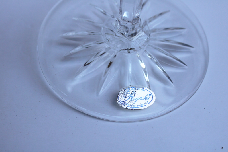 photo of vintage Rogaska crystal candle holders, Richmond candlesticks pair etched mark & label  #2