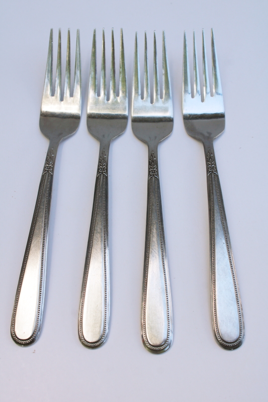 photo of vintage Rogers Korea stainless flatware Stanley Roberts Beaded Elegance dinner forks set of 4  #1