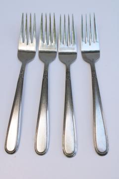 catalog photo of vintage Rogers Korea stainless flatware Stanley Roberts Beaded Elegance dinner forks set of 4 