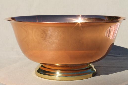 photo of vintage Rogers copper Revere bowl w/ brass foot, large solid copper bowl #1