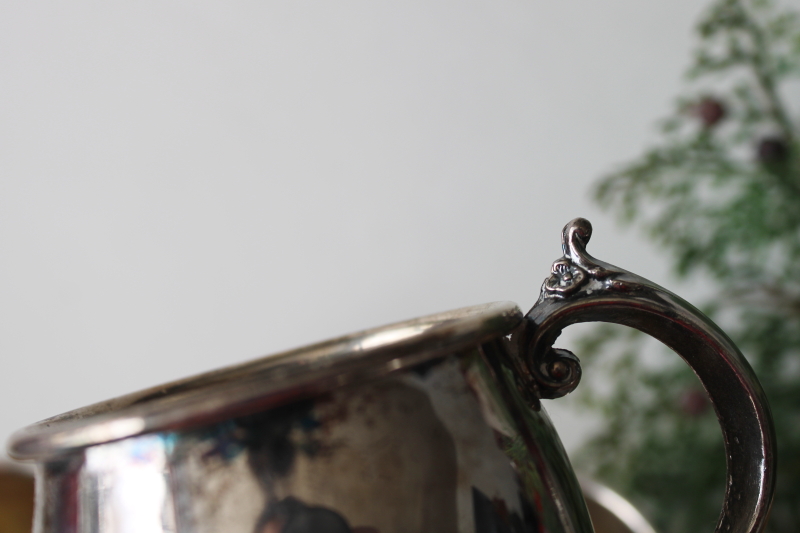 photo of vintage Rogers silver plate punch cups, tiny mugs in an antique Victorian style, tarnished silver  #3
