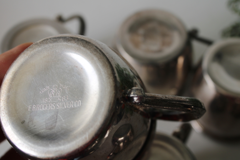 photo of vintage Rogers silver plate punch cups, tiny mugs in an antique Victorian style, tarnished silver  #4