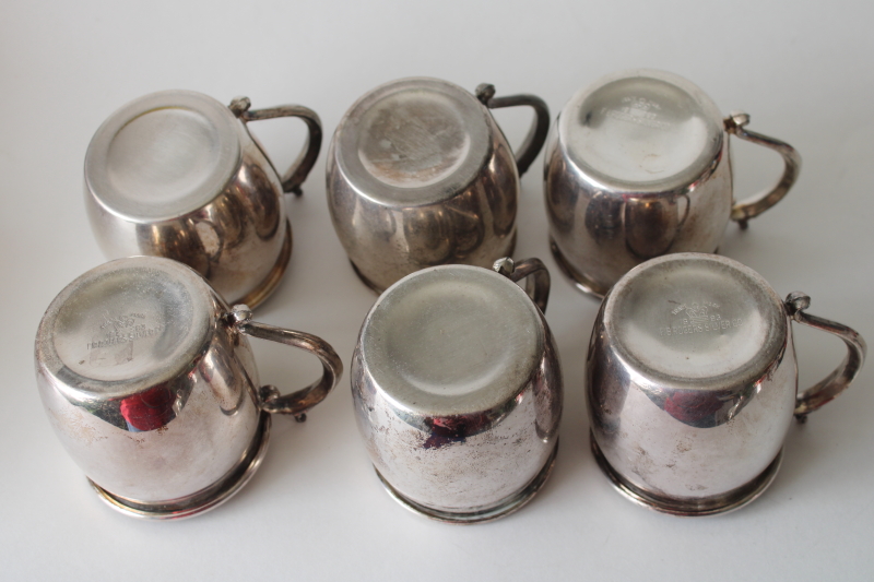 photo of vintage Rogers silver plate punch cups, tiny mugs in an antique Victorian style, tarnished silver  #5