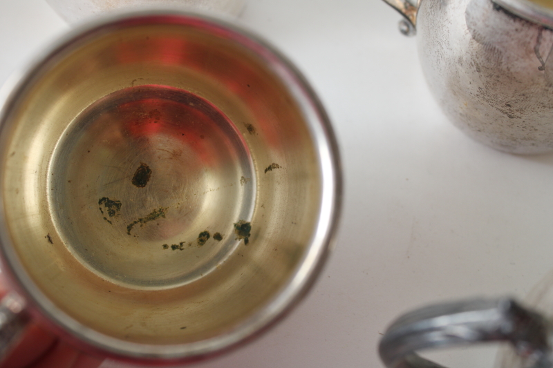 photo of vintage Rogers silver plate punch cups, tiny mugs in an antique Victorian style, tarnished silver  #7