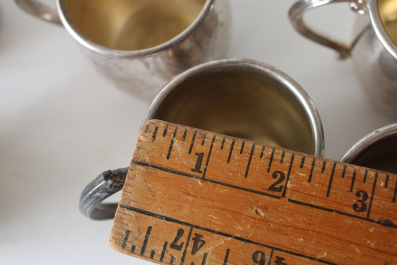 photo of vintage Rogers silver plate punch cups, tiny mugs in an antique Victorian style, tarnished silver  #8