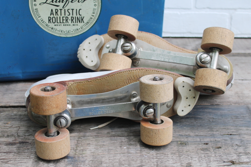 photo of vintage Roller Derby skates good wheels Hyde white leather boots size 10 #12
