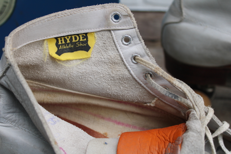 photo of vintage Roller Derby skates good wheels Hyde white leather boots size 10 #15