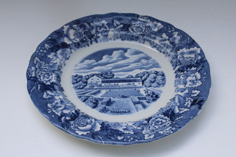 photo of vintage Rorstrand Sweden china plate blue white transferware Skabersjo slott Swedish castle #1