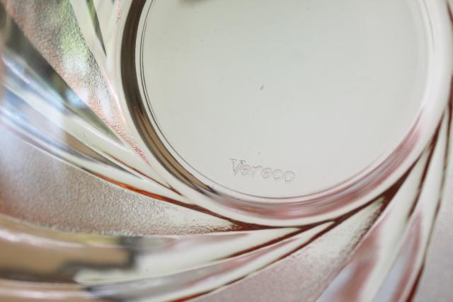 photo of vintage Rosa pink Arcoroc textured swirl glass bowls, rose blush depression glass color #5