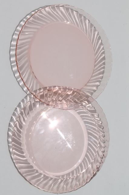 photo of vintage Rosaline pink swirl glass plates set of 4, Arcoroc France depression glass #3