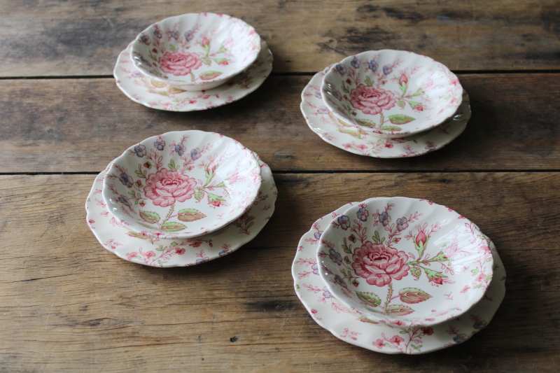 photo of vintage Rose Chintz china Johnson Bros England, cake plates & dessert dishes set for 4  #2