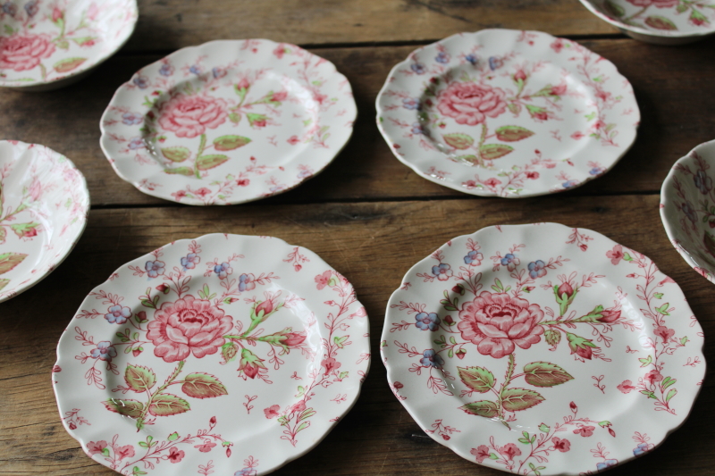 photo of vintage Rose Chintz china Johnson Bros England, cake plates & dessert dishes set for 4  #3