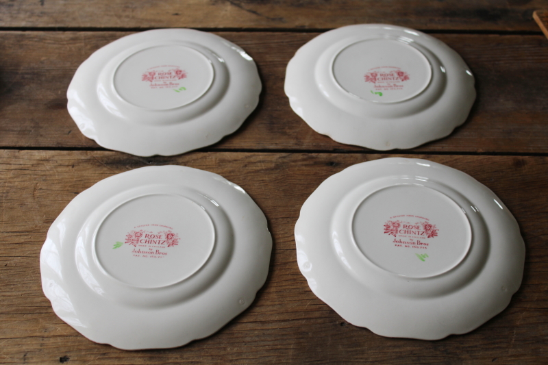photo of vintage Rose Chintz china Johnson Bros England, cake plates & dessert dishes set for 4  #7