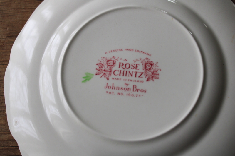photo of vintage Rose Chintz china Johnson Bros England, cake plates & dessert dishes set for 4  #8