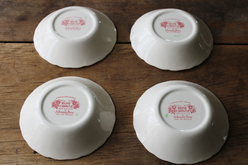 photo of vintage Rose Chintz china Johnson Bros England, cake plates & dessert dishes set for 4  #10