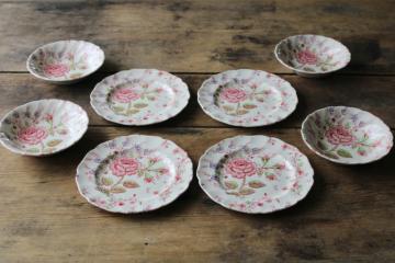 catalog photo of vintage Rose Chintz china Johnson Bros England, cake plates & dessert dishes set for 4 