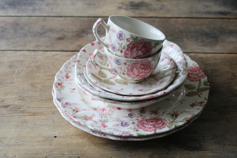 photo of vintage Rose Chintz china Johnson Bros England, dinner plates, bowls, cups & saucers  #3