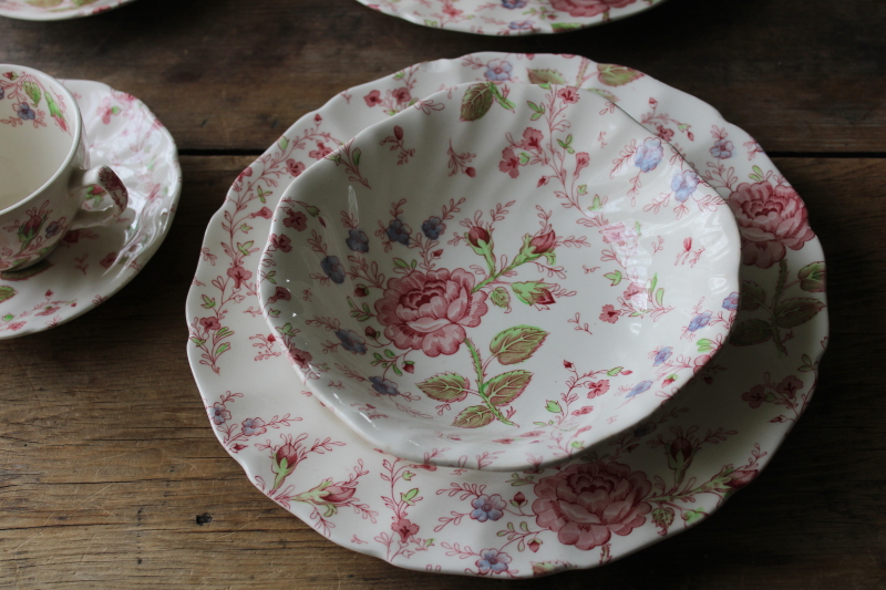 photo of vintage Rose Chintz china Johnson Bros England, dinner plates, bowls, cups & saucers  #4
