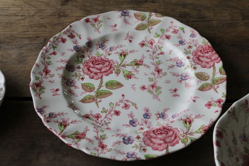 photo of vintage Rose Chintz china Johnson Bros England, dinner plates, bowls, cups & saucers  #6