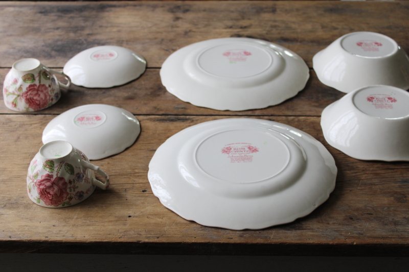 photo of vintage Rose Chintz china Johnson Bros England, dinner plates, bowls, cups & saucers  #9