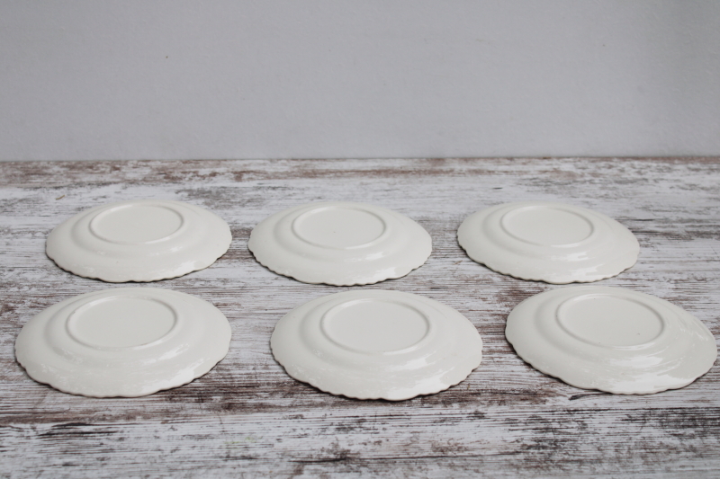 photo of vintage Rose Point Pose Gosser china bread or dessert plates, embossed floral border all white creamware color #4