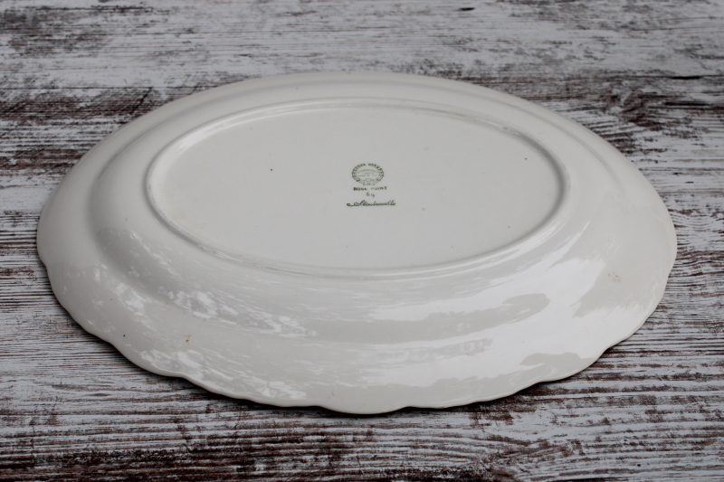 photo of vintage Rose Point Pose Gosser china platter, embossed floral border all white creamware color #4