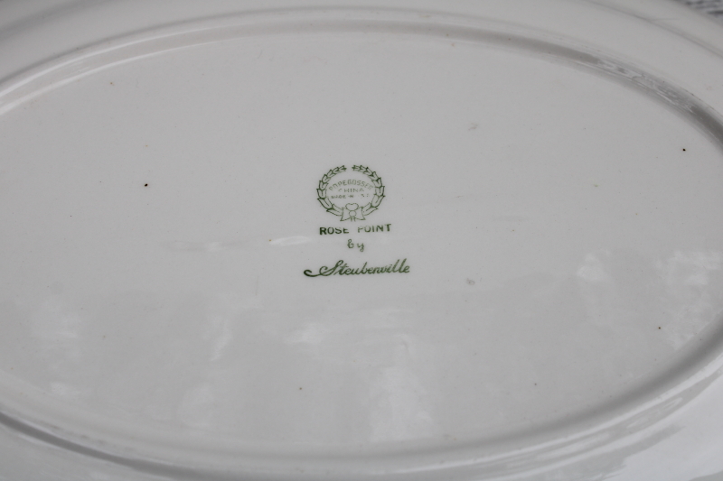 photo of vintage Rose Point Pose Gosser china platter, embossed floral border all white creamware color #5