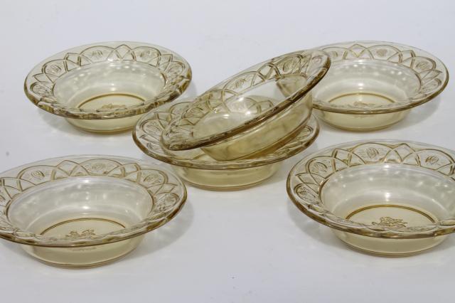 photo of vintage Rosemary amber yellow glass dessert dishes or fruit bowls, Federal Dutch Rose #1