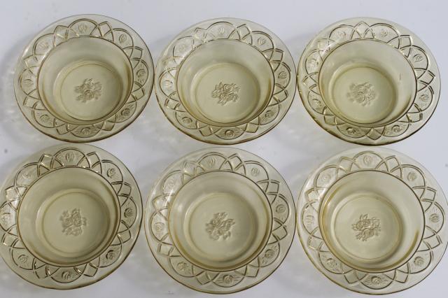 photo of vintage Rosemary amber yellow glass dessert dishes or fruit bowls, Federal Dutch Rose #2