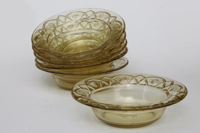 photo of vintage Rosemary amber yellow glass dessert dishes or fruit bowls, Federal Dutch Rose #3