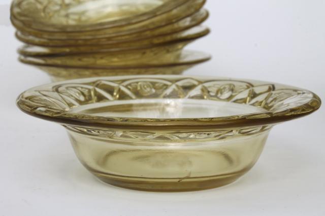 photo of vintage Rosemary amber yellow glass dessert dishes or fruit bowls, Federal Dutch Rose #4