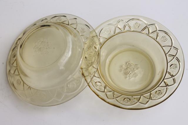 photo of vintage Rosemary amber yellow glass dessert dishes or fruit bowls, Federal Dutch Rose #5