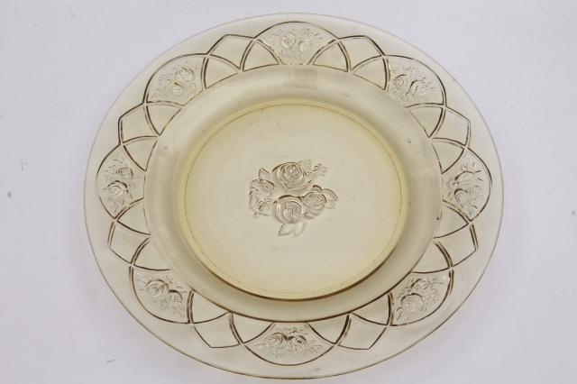 photo of vintage Rosemary amber yellow glass dinner plates set of 10, Federal Dutch Rose depression glass #2