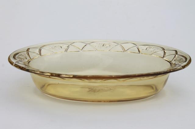 photo of vintage Rosemary amber yellow glass platter & oval bowl, Federal Dutch Rose depression glass #3