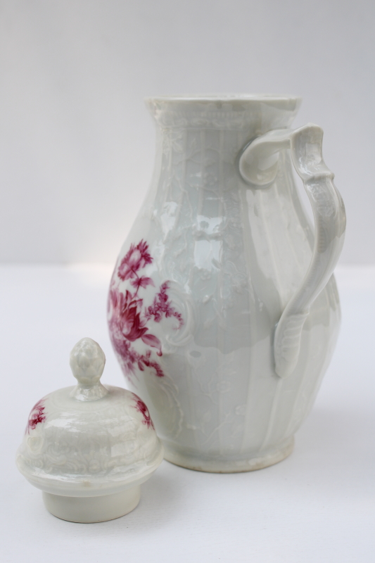 photo of vintage Rosenthal Sanssouci embossed ivory china coffee pot, Meissen floral in red pink #5