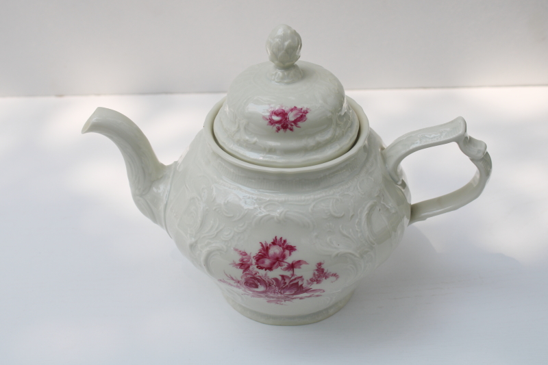 photo of vintage Rosenthal Sanssouci embossed ivory china teapot, Meissen floral in red pink #6