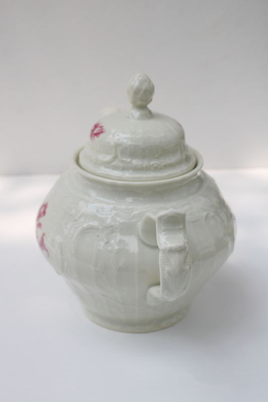 photo of vintage Rosenthal Sanssouci embossed ivory china teapot, Meissen floral in red pink #7