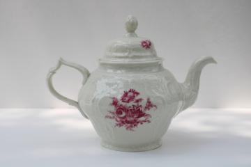 catalog photo of vintage Rosenthal Sanssouci embossed ivory china teapot, Meissen floral in red pink