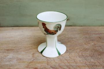 catalog photo of vintage Rosenthal china egg cup, rare rooster pattern tiny chickens green trim