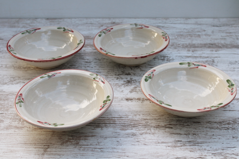 photo of vintage Rowe pottery French Country hand painted stoneware cereal or soup bowls set of 4 #1