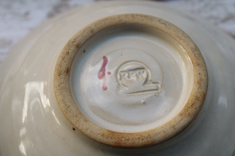 photo of vintage Rowe pottery French Country hand painted stoneware cereal or soup bowls set of 4  #4