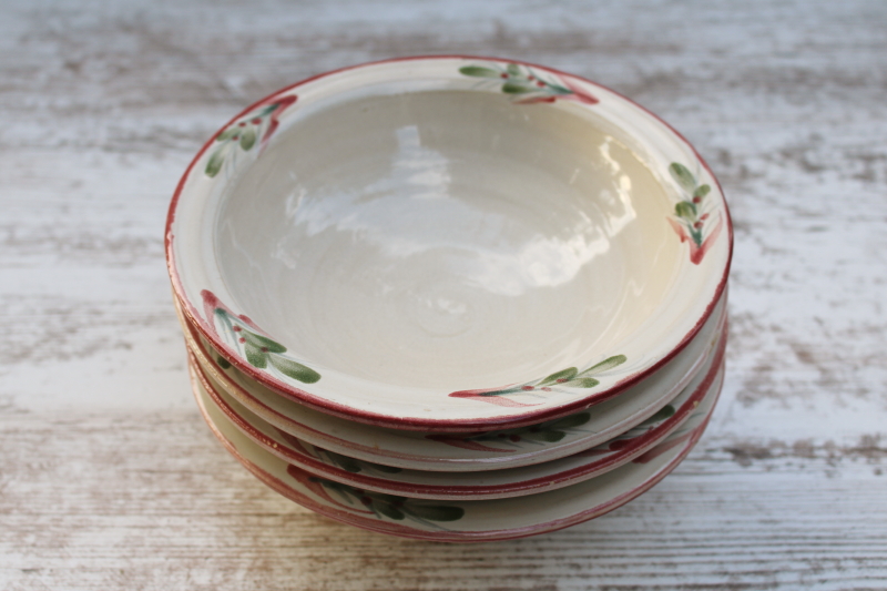 photo of vintage Rowe pottery French Country hand painted stoneware cereal or soup bowls set of 4  #6
