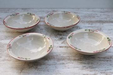 catalog photo of vintage Rowe pottery French Country hand painted stoneware cereal or soup bowls set of 4 