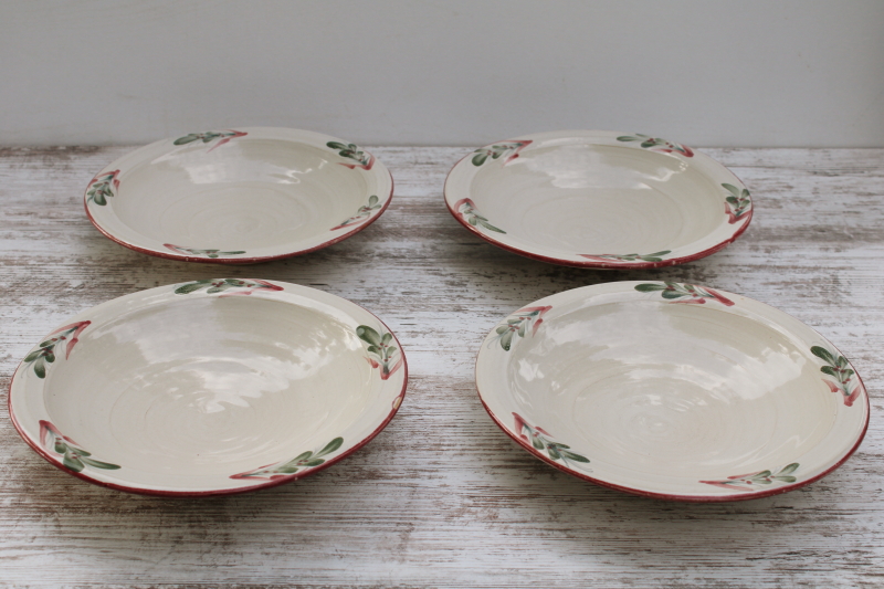 photo of vintage Rowe pottery French Country hand painted stoneware pasta or soup bowls set of 4 #1