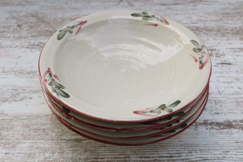 photo of vintage Rowe pottery French Country hand painted stoneware pasta or soup bowls set of 4  #3