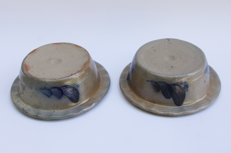photo of vintage Rowe pottery apple baker dishes, salt glazed stonewareware w/ blue #4