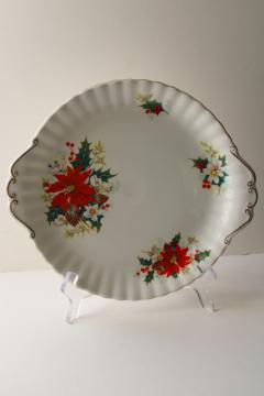 catalog photo of vintage Royal Albert Yuletide handled tray or cake plate poinsettias pattern